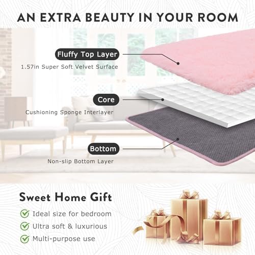 9x12 Large Fluffy Pink Rug for Bedroom Girls Living Room, Washable Non-Slip - Image 6