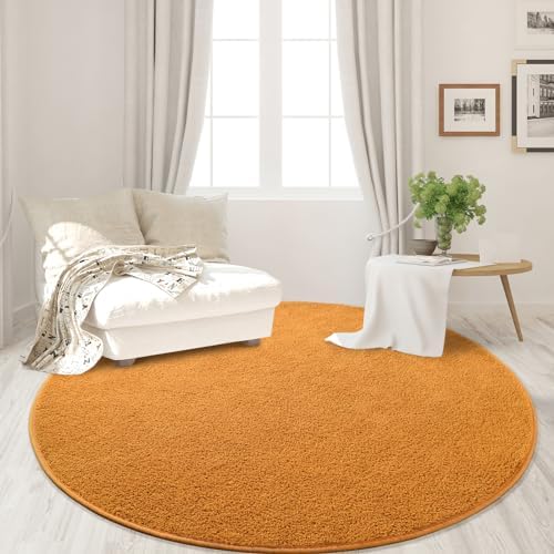 FlyDOIT Round Area Rugs for Bedroom Living Room, 4x4 Orange Super Soft Comfy Thickened Memory-Foam Indoor Circle Carpets, Modern Aesthetic Minimalist Carpet for Boys Girls Adults Nursery Home Décor - Image 3