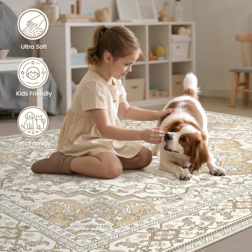 EIEIHOUSE Washable 7x9 Area Rugs for Living Room Cream/Apricot - Image 5