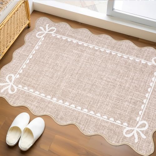 GarveeHome Scalloped Entryway Rug 2x3 Washable Front Door Bow Rug, Camel by GarveeHome