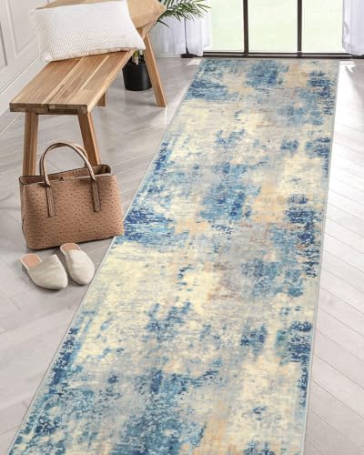 Lahome Modern Abstract Bathroom Runner Rug 2x8, Washable Entryway Rug Runners for Hallways Non Slip, Soft Non Skid Kitchen Carpet Runner for Living Laundry Bedroom RV, Blue - Image 5