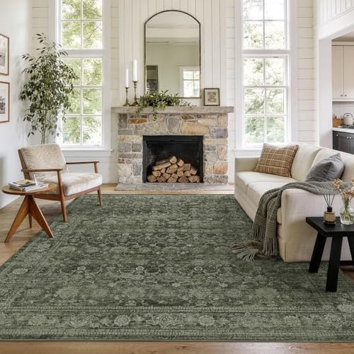 10x14 Washable Boho Area Rug, Non-Slip Living Room Carpet by LULLOSA