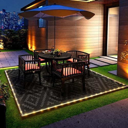 GENIMO Outdoor Rug, Waterproof Plastic Rugs for Patio, 9'x12' LED Dark Grey - Image 3