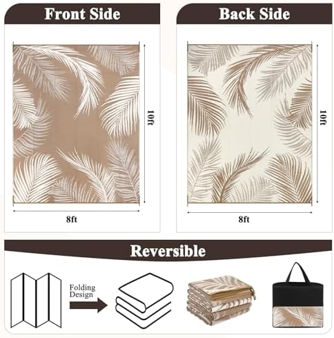 Pauwer Waterproof Outdoor Rug 8x10, Plastic Straw Patio Mat, Leaf Brown - Image 2