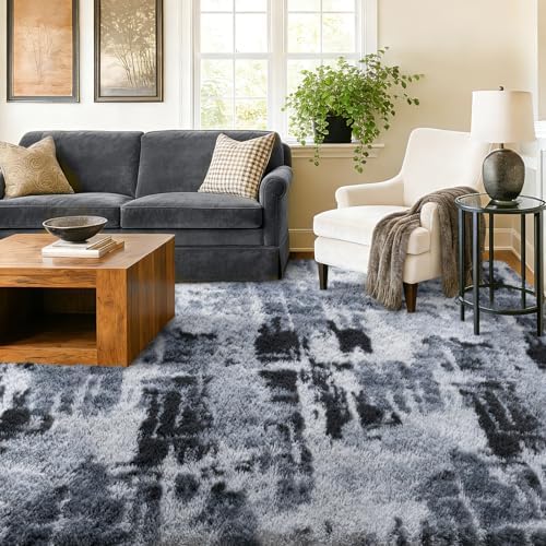8x10 Extra Large Fluffy Area Rugs Non-Slip for Living Room Tie-Dyed Blue - Image 4