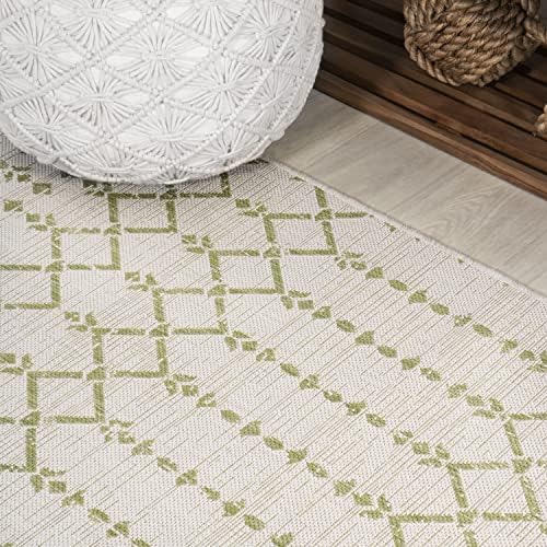 JONATHAN Y Moroccan Geometric Indoor Outdoor Round Area Rug 5 Ft Cream/Green, Ourika Textured Weave for Backyard, Patio, Porch, Easy-Cleaning, High Traffic, Pet-Friendly, Non-Shedding (SMB108M-5R) - Image 3