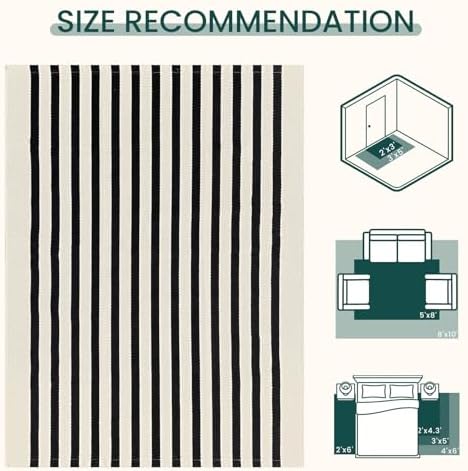 KOZYFLY 5x8 ft Area Rug Woven Washable Striped Rug, Beige and Black - Image 3