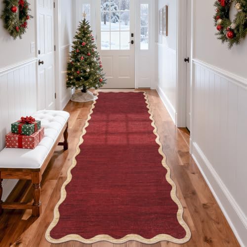 GarveeHome Scalloped 2x8 Runner Rug Washable Runners Non Slip Christmas Red Kitchen Rug Low Pile No-Shedding Bathroom Runner, Stain Resistant, Foldable Indoor Floor Cover for Hallway Entryway Kitchen - Image 3