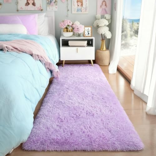 Purple Rug 2' x 6' Shaggy Runner Rugs for Bedroom Girls Living Room Hallway - Image 2