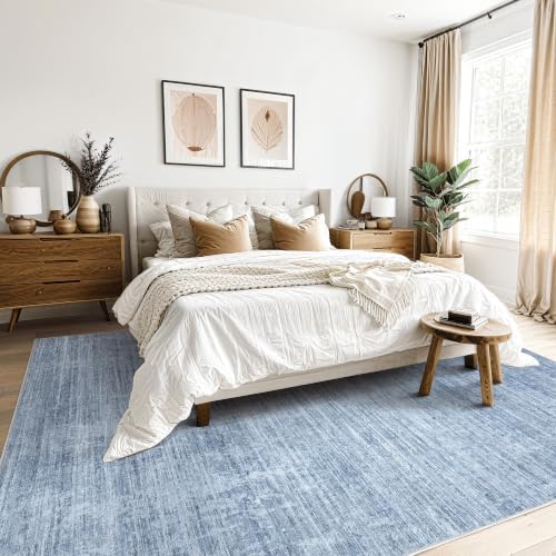 Tortania Area Rug Living Room Rugs - 8x10 Washable Large Soft Neutral Boho Moroccan Bohemian Farmhouse Rug Indoor Floor Carpet for Bedroom Under Dining Table Home Office Decor - Slate Blue - Image 2