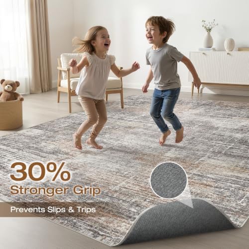 LOONGRUG 9x12 Area Rug Washable Neutral Modern Living Room Rug Gray Rust - Image 3
