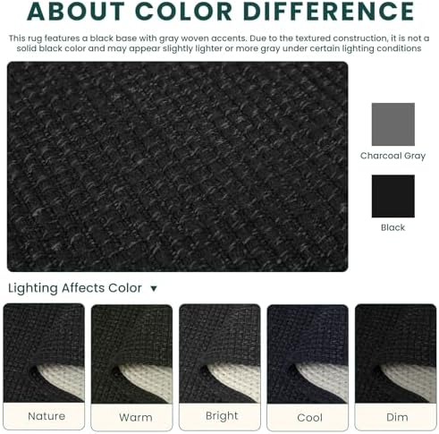 KOZYFLY Black Washable 5x7 Living Room Rug, Non Slip Woven Area Rugs, Braided Floor Carpet for Entryway, Kitchen, Bedroom, Dining Room, Office, Cotton Rug Indoor Decor, Black/Dark Grey - Image 3