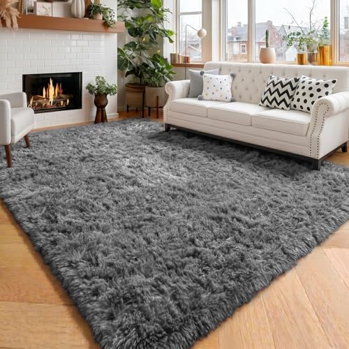Amdrebio Grey Large Plush Shaggy Rug 6x9 for Living Room Bedroom Classroom by Amdrebio