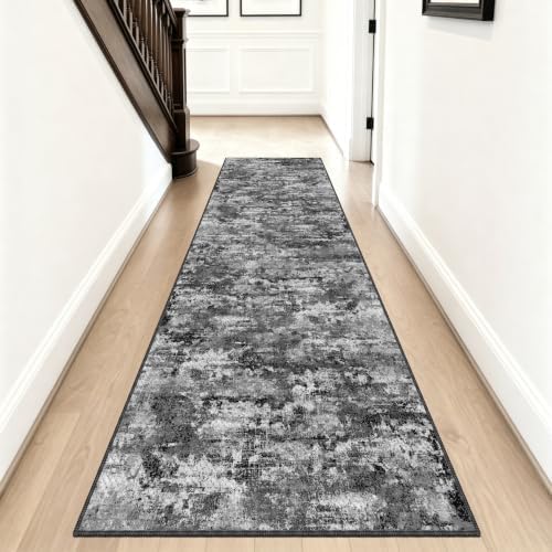 2.6x8ft Wide Rug Runners for Hallways Non Slip,Kitchen Runners,BlackGray by TTelephant