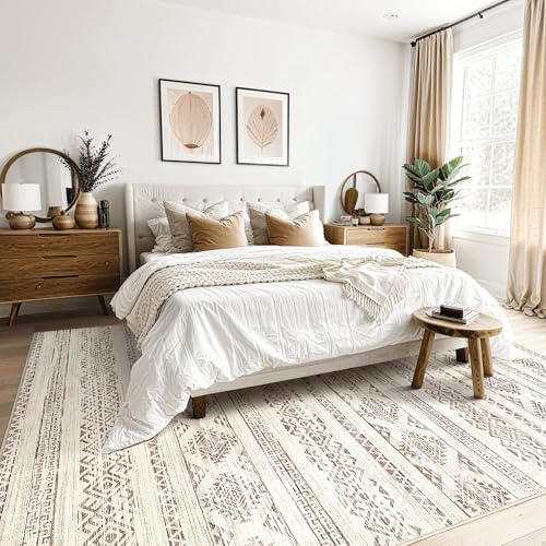 Tortania Area Rug Living Room Rugs - 10x14 Washable Large Soft Neutral Boho Moroccan Bohemian Farmhouse Rug Indoor Floor Carpet for Bedroom Under Dining Table Home Office Decor - Brown - Image 2