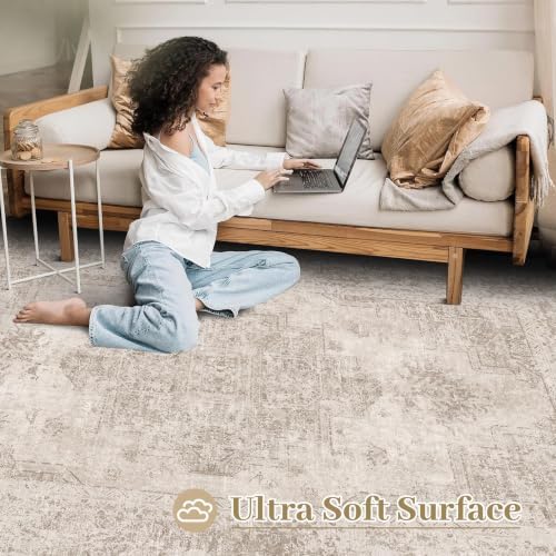 XLUEZ Area Rug 6x9 Living Room Rug, Machine Washable Vintage Distressed Medallion Rug Non-Slip Soft Low Pile Large Indoor Rugs for Bedroom Kitchen Dining Room Office(Brown,6'x9') - Image 4