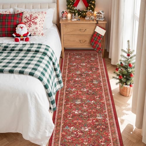 Christmas Runner Rug 2x8, Washable Rugs for Bedroom (2'x8', Red) - Image 4