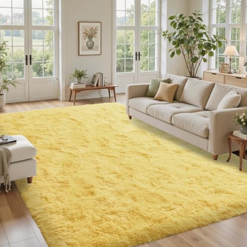 8x10 Area Rugs for Living Room Shag Fluffy Rug Bedroom Plush Carpet Non Slip for Nursery Kids PlayRoom Home Decor Aesthetic,Light Yellow by Lo%CC%80utiRootHome
