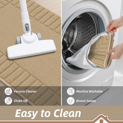 BEQHAUSE Kitchen Rugs Non Slip Washable 2PCS, 24"x35"+24"x60", Beige - Image 5