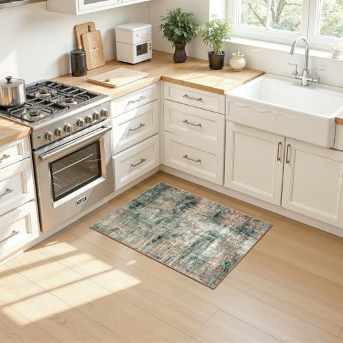 2x3 Area Rug for Entryway Bathroom,Green Abstract Kitchen Mats for Floor - Image 4