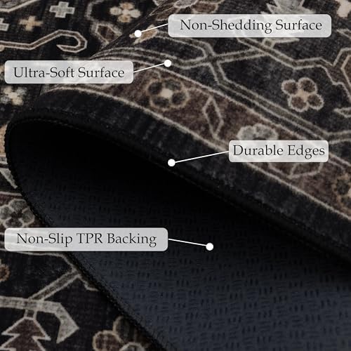 Ruaruarug Washable Area Rug 8×10 for Living Room, Ultra Soft, Black Grey - Image 5