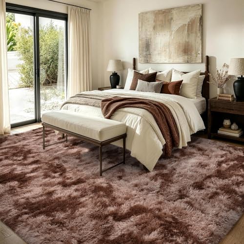 FinRèc Home 6x9 Non-Slip Fluffy Area Rugs for Living Room (Brown) - Image 3