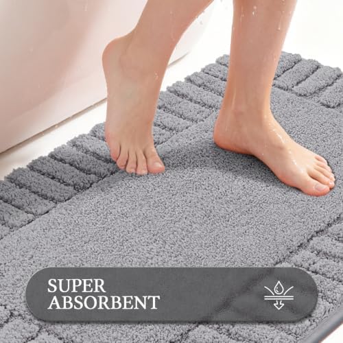 Pauwer Bathroom Rugs Sets 2 Piece, Non Slip Plush Bath Mats, Dark Grey - Image 4