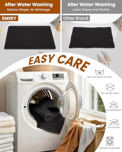Smiry Waffle Bath Mat 47X20, Extra Soft Absorbent Bathroom Rugs, Black - Image 6