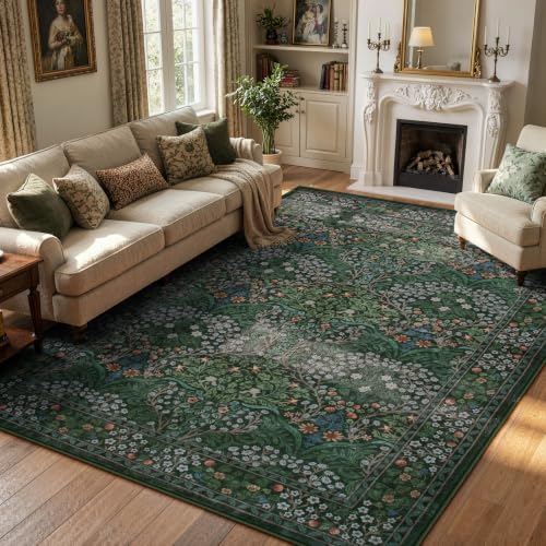 Lahome Floral Washable 6x9 Area Rugs, Soft Green Bedroom Living Room Rugs by Lahome
