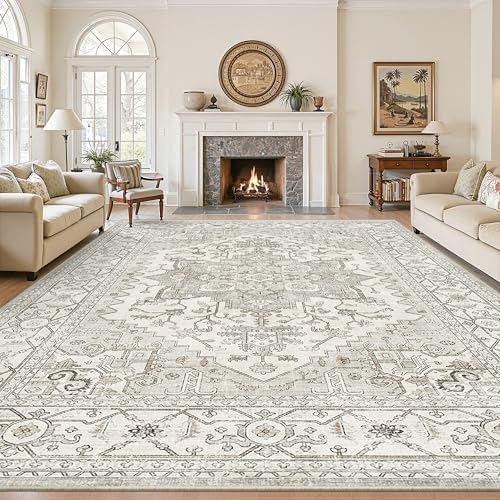 10x12 Area Rugs for Living Room, Neutral Washable Rug Soft Large Carpet by Befbee