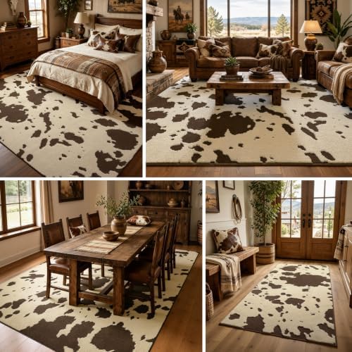 YIHOUSE Cowhide Entryway Rugs 3x5 Ft, Washable Plush Soft Brown and Cream Cow Rug, Non-Slip High-Low Pile Animal Small Area Carpet for Bedside, Living Room, Door Entrance, Home Decor - Image 4