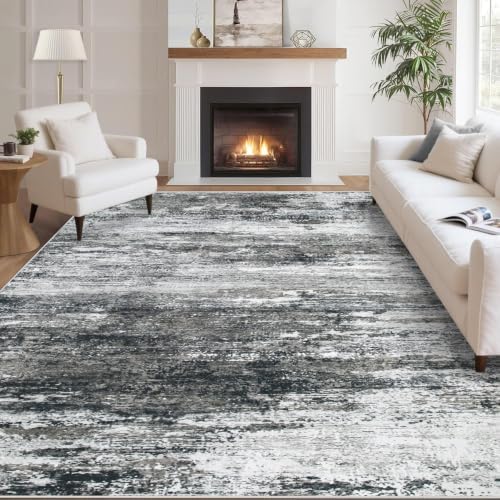 Washable Rug 6x9 Area Rugs for Living Room: Neutral Soft Rug Abstract Non Slip Low Pile Modern Carpet for Bedroom Kitchen Nursery Office Dining Room Indoor (Black, 6'x9') by LOSBULAKE