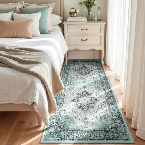 RELEANY Washable Area Rug, Runner 3'x6', Teal Green/White/Navy - Image 2