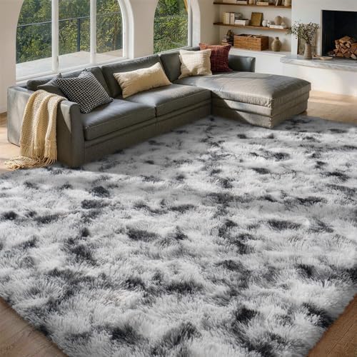 8x10 Non-Slip Fluffy Area Rugs For Living Room (Black and White) by FinRe%CC%80cHome