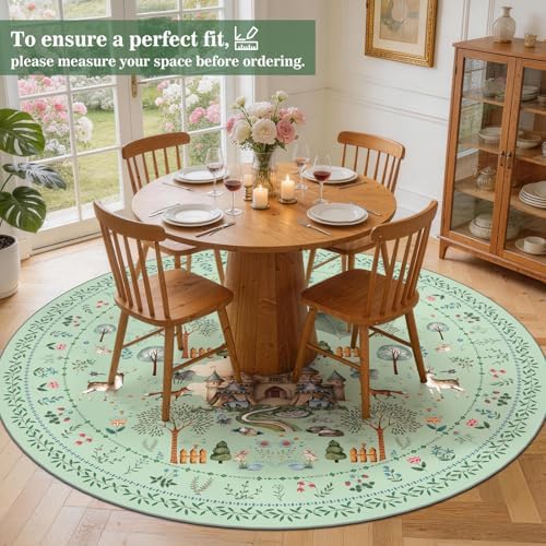 nesrt Fantasy Dragon Round Rugs for Living Room 6Ft Non Slip, Washable Animal Print Dining Room Circle Rugs, Soft Whimsical Nursery Floor Carpets for Playroom Bedroom Office (Green) - Image 3