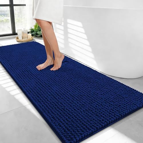 OLANLY Thick Chenille Bathroom Runner Rugs 47x24, Absorbent Bath Mat, Navy by OLANLY