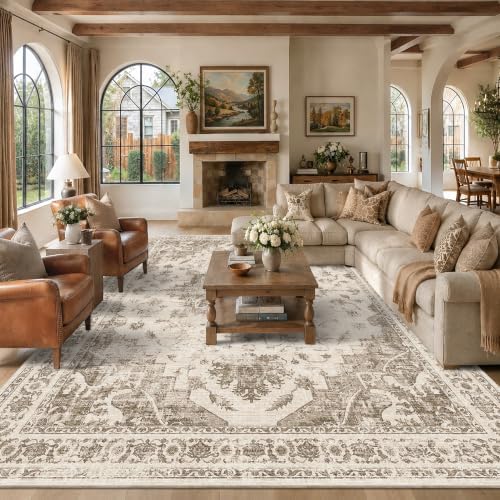 10x12 Washable Living Room Area Rug Soft Medallion Taupe Large Carpet by HOME