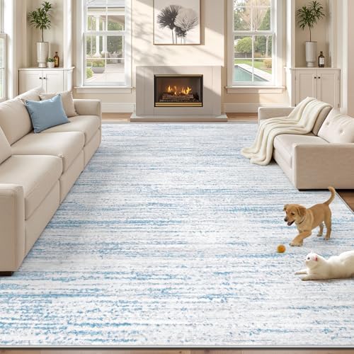 Area Rug 8x10 Living Room Rugs: Washable Modern Rug Large Non-Slip Soft Rugs Stain Resistant Printed Rug Indoor Carpet for Bedroom Kitchen Dining Room Nursery Playroom Home(Blue, 8'x10') by ZomfyRugs