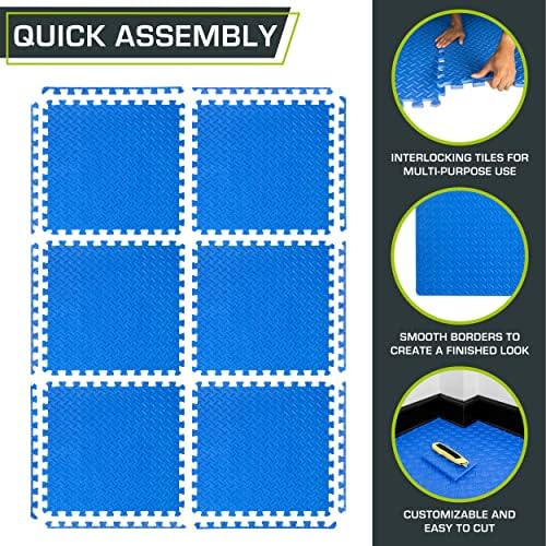 ProsourceFit Exercise Puzzle Mat ½-inch, EVA Interlocking Foam Floor Tiles for Home Gym, Workout Equipment, Kids Play Areas, Blue, 24 SQ FT - 6 Tiles - Image 6
