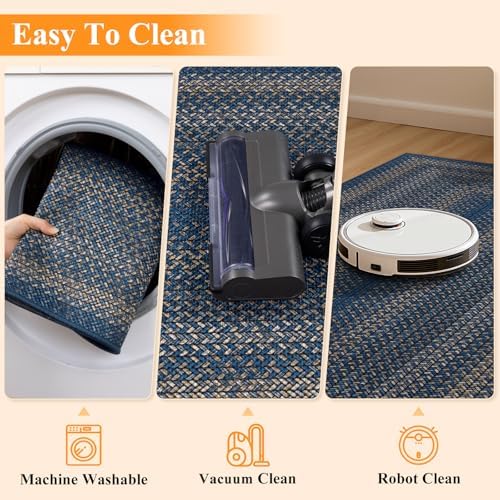 HEBE Faux Jute Kitchen Rugs Set of 2, Washable Kitchen Mats for Floor - Image 4