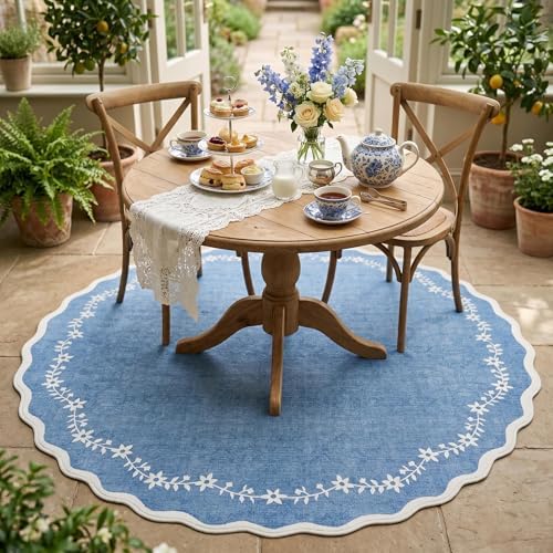 GarveeHome Round Rugs 4ft Scalloped Washable Small Circle Rug for Kids Room - Image 2