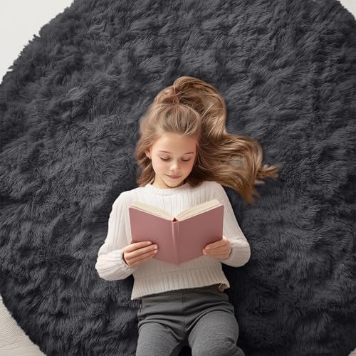 OLANLY Black Round Rugs for Bedroom - Machine Washable, 5 ft Circle Area Rugs for Living Room, Soft and Fluffy Shaggy Carpet for Teen Girls and Boys, Nursery Rooms, Dorms, Home Decor Aesthetic by OLANLY