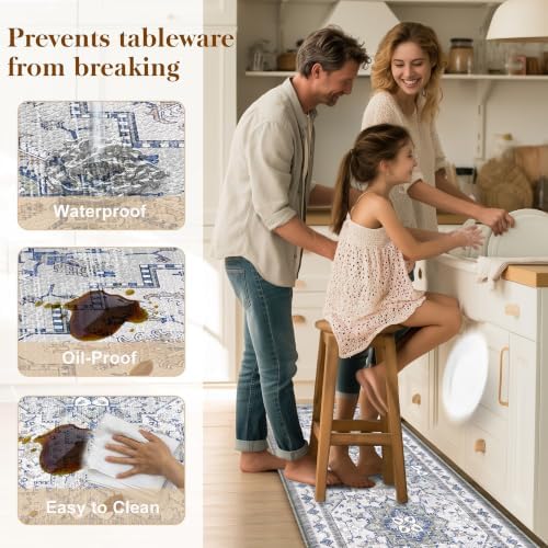 Boho Kitchen Mats for Floor 2PC Anti Fatigue Kitchen Rugs, Blue Grey - Image 5