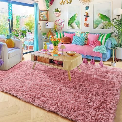 Amdrebio Blush Pink Shaggy Small Area Rug 3x5 for Girls Bedroom Kids Room - Image 5