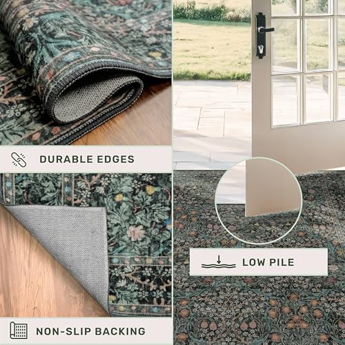 Dark Green Washable 3x12 Extra Long Runner Rug for Hallway Non Slip, Large Kitchen Indoor Floor Rugs for Entryway Hall Way Bedroom, Soft Stain Resistant Low Pile Vintage Floral Carpet - Image 5