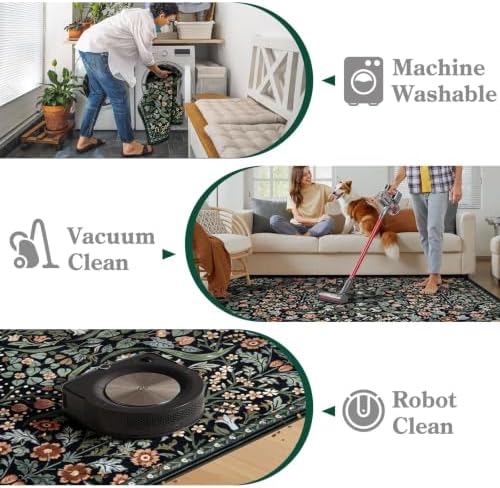 Moynesa Vintage Floral Area Rug 8x10, Black Washable Rugs for Living Room - Image 4