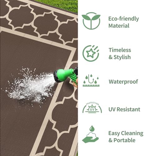 GENIMO Outdoor Rug, Waterproof Plastic Rugs 10'x14' for Camping Coffee Beige - Image 6