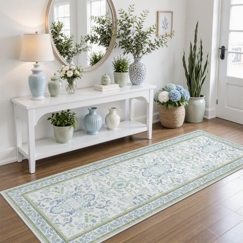 DCX Blue and Green Washable 3x8 Runner Rug - Image 4