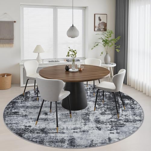 Round Area Rug Living Room: 8 ft Modern Washable Carpet Dark - Image 4