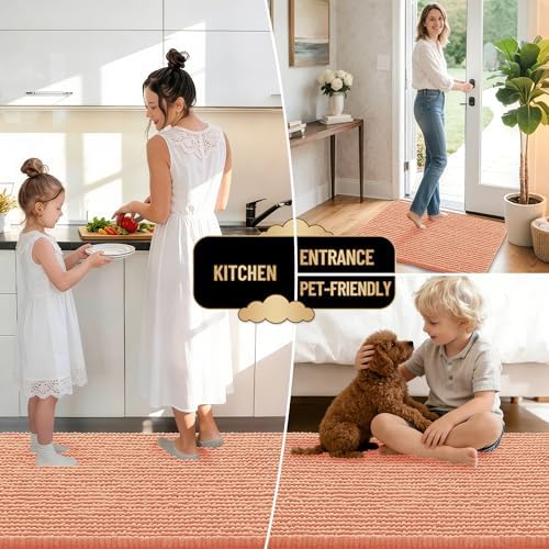 OLANLY Thick Chenille Bathroom Rugs 30x20, Soft Absorbent Bath Mat, Peach - Image 6